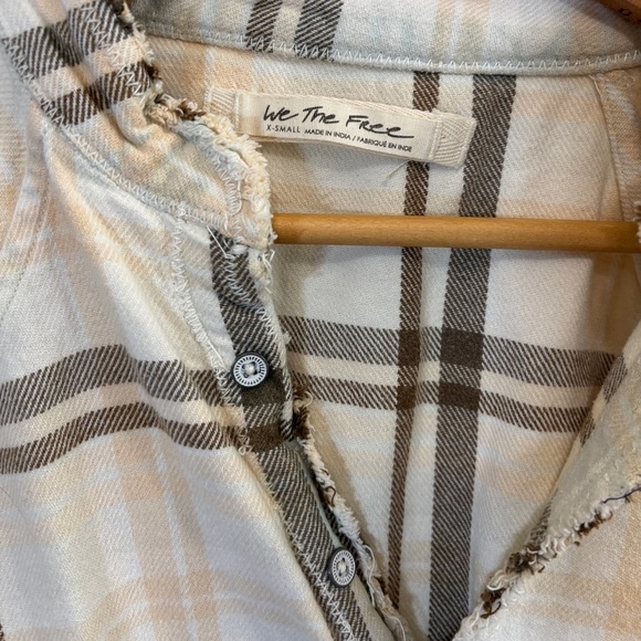 We The Free Plaid Button Down Shirt - Cream and Brown - Picture 3 of 4